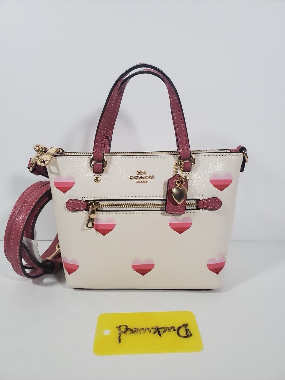 Coach Mini Gallery Crossbody Withi Stripe Heart Print NWT